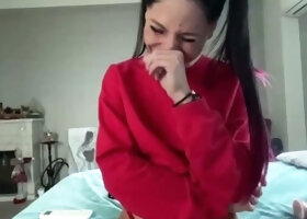 Lovely Amateur teen brunette masturbating outdoor