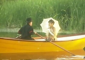 Horny brunette gives her wet pussy to her stranger on the boat