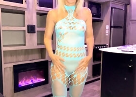 Amateur blonde Kaira in mini skirt masturbation scene