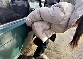 Lesbian Organizes Huge-Dildo Ride in Public Car