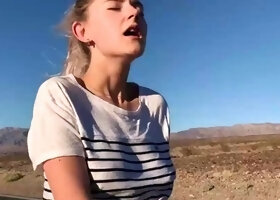 Blonde youthful adult flashes her culo in a car