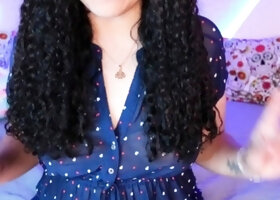 Amateur busty brunette masturbates and does hand job
